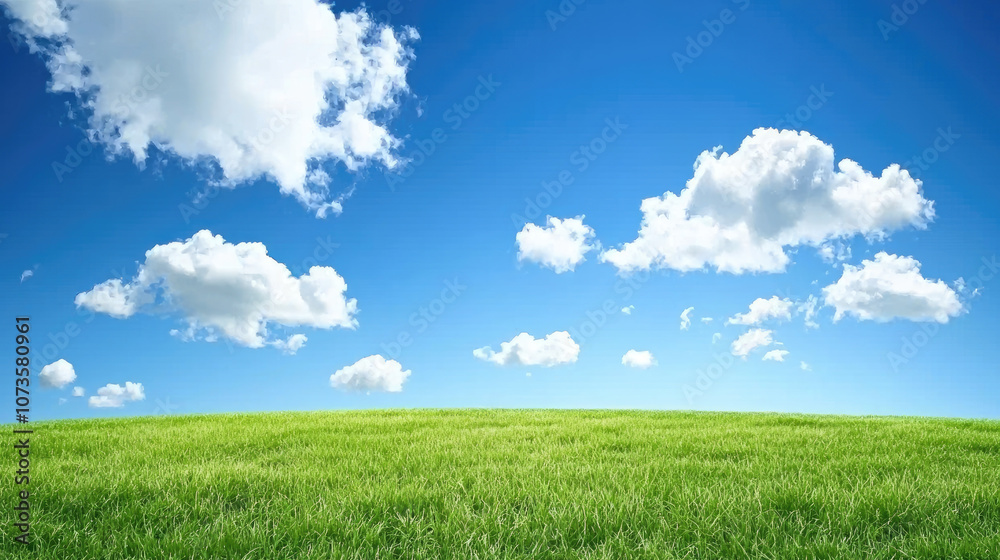 vibrant green field under bright blue sky with fluffy white clouds creates serene and peaceful landscape vibrant green field under bright blue sky with fluffy white clouds creates serene and peaceful landscape