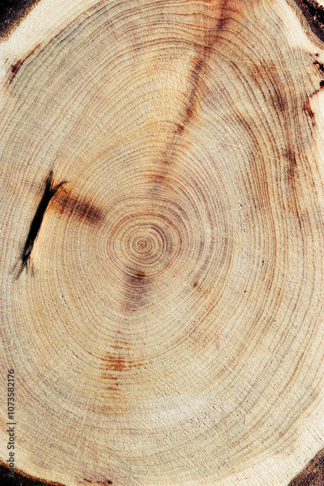 Naklejka premium Wood pattern, view of wooden surface with natural tree rings of juniper, grain and line patterns, organic textures in earthy tones. For nature, woodworking, or organic design themes, vertical