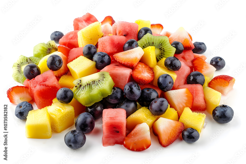 Classic fruit salad with a mix of fresh fruits isolated on white Classic fruit salad with a mix of fresh fruits isolated on white