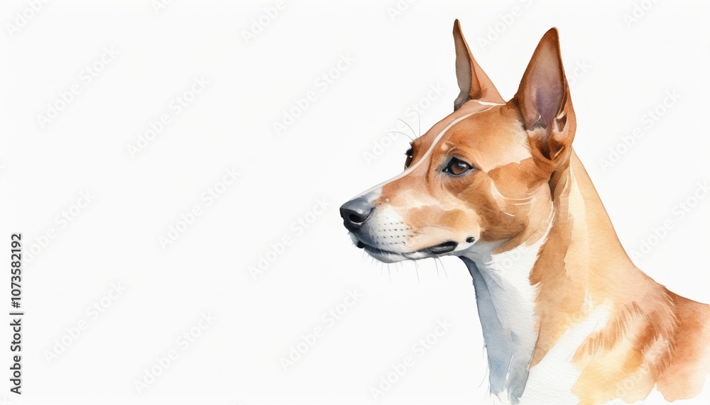 A beautiful watercolor sketch of a dog showcasing its profile with ample copyspace for text or additional artwork A beautiful watercolor sketch of a dog showcasing its profile with ample copyspace for text or additional artwork