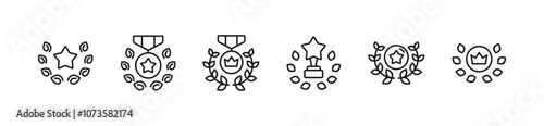 winner award emblem icon set laurel leaf wreath success achievement outline signs vector illustration certified veteran badge symbol design