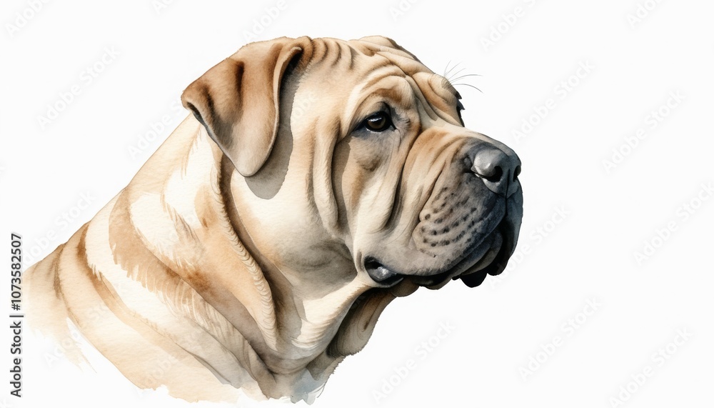 A serene watercolor sketch of a calm dog sitting gracefully with ample copyspace, perfect for personalized messages or creative design elements A serene watercolor sketch of a calm dog sitting gracefully with ample copyspace, perfect for personalized messages or creative design elements