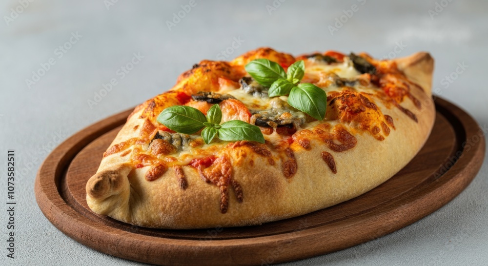 Calzone Pizza on Wooden Board