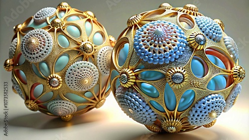 3D colorful Jewelry art forms with golden patterns background texture