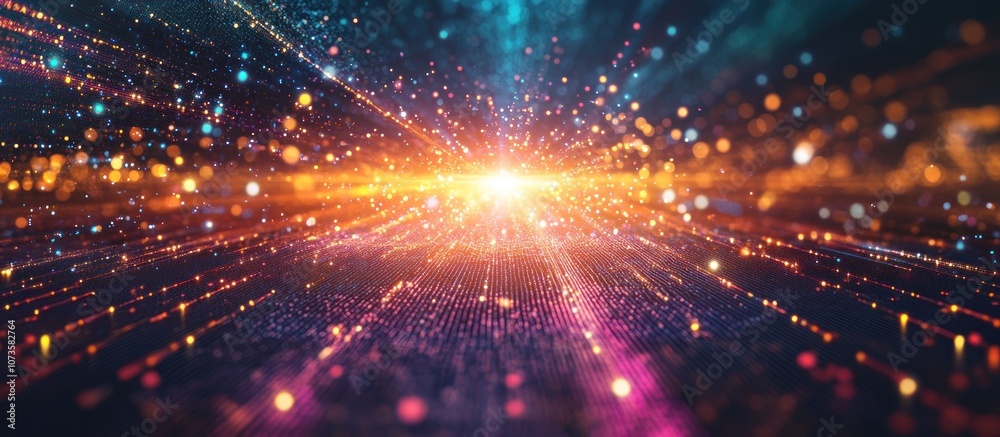 Fototapeta premium A vibrant explosion of light and color, representing energy and digital landscapes.