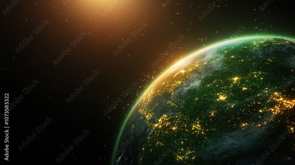 A spectacular view from space showing an illuminated Earth, where city lights highlight global connectivity and the bustling human presence on our planet. A spectacular view from space showing an illuminated Earth, where city lights highlight global connectivity and the bustling human presence on our planet.
