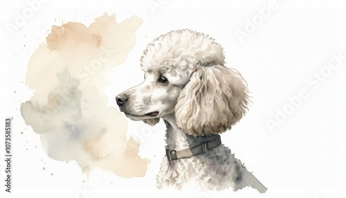 A charming watercolor sketch of a dog in a serene pastel background with ample copyspace perfect for dog lovers and art enthusiasts