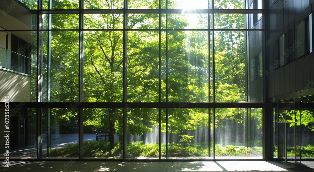 Modern Building with Green Trees and Sunlight Modern Building with Green Trees and Sunlight