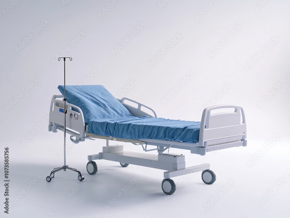 Modern Hospital Bed with IV Stand - Isolated Modern Hospital Bed with IV Stand - Isolated