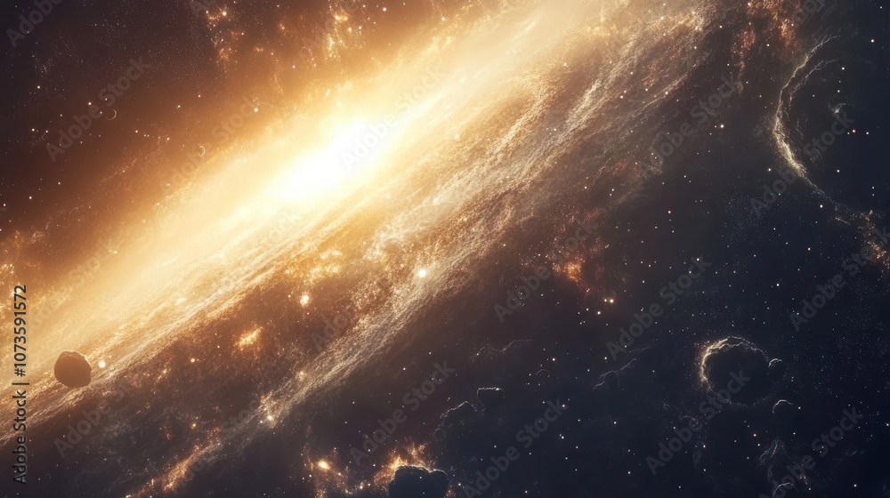 Obraz premium A stunning view of a galaxy, filled with stars and light. It's a beautiful and powerful sight that reminds us of the vastness of space.
