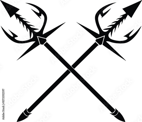 Crossed harpoon silhouette vector illustration Poseidon tridents icon