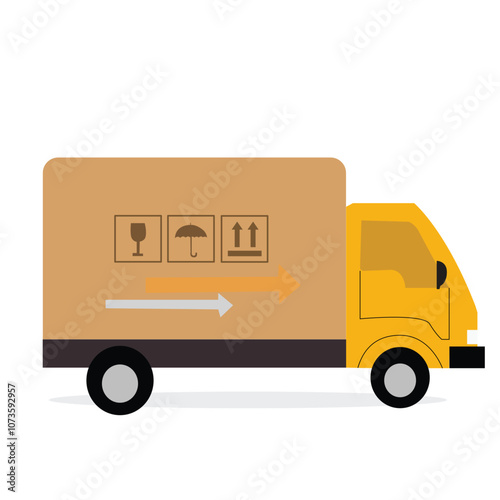 delivery truck,Yellow cargo truck,freight transportation, logistics, and order delivery.