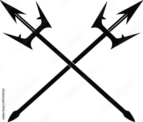 Crossed harpoon silhouette vector illustration Poseidon tridents icon