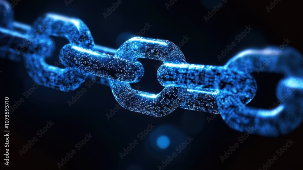 A close-up of a chain made of blue digital code, symbolizing the interconnectedness of data in the digital age. A close-up of a chain made of blue digital code, symbolizing the interconnectedness of data in the digital age.