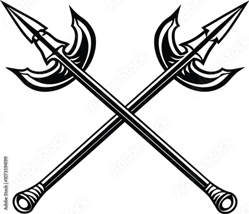 Crossed harpoon silhouette vector illustration Poseidon tridents icon