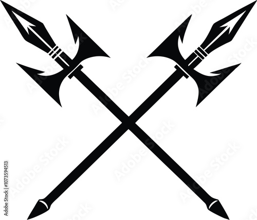Crossed harpoon silhouette vector illustration Poseidon tridents icon