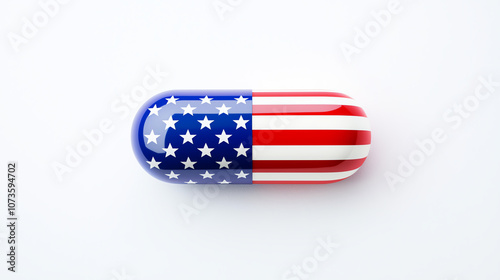 American Flag Themed Capsule Pill on White Background