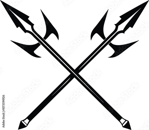 Crossed harpoon silhouette vector illustration Poseidon tridents icon