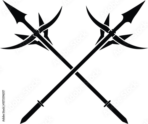 Crossed harpoon silhouette vector illustration Poseidon tridents icon