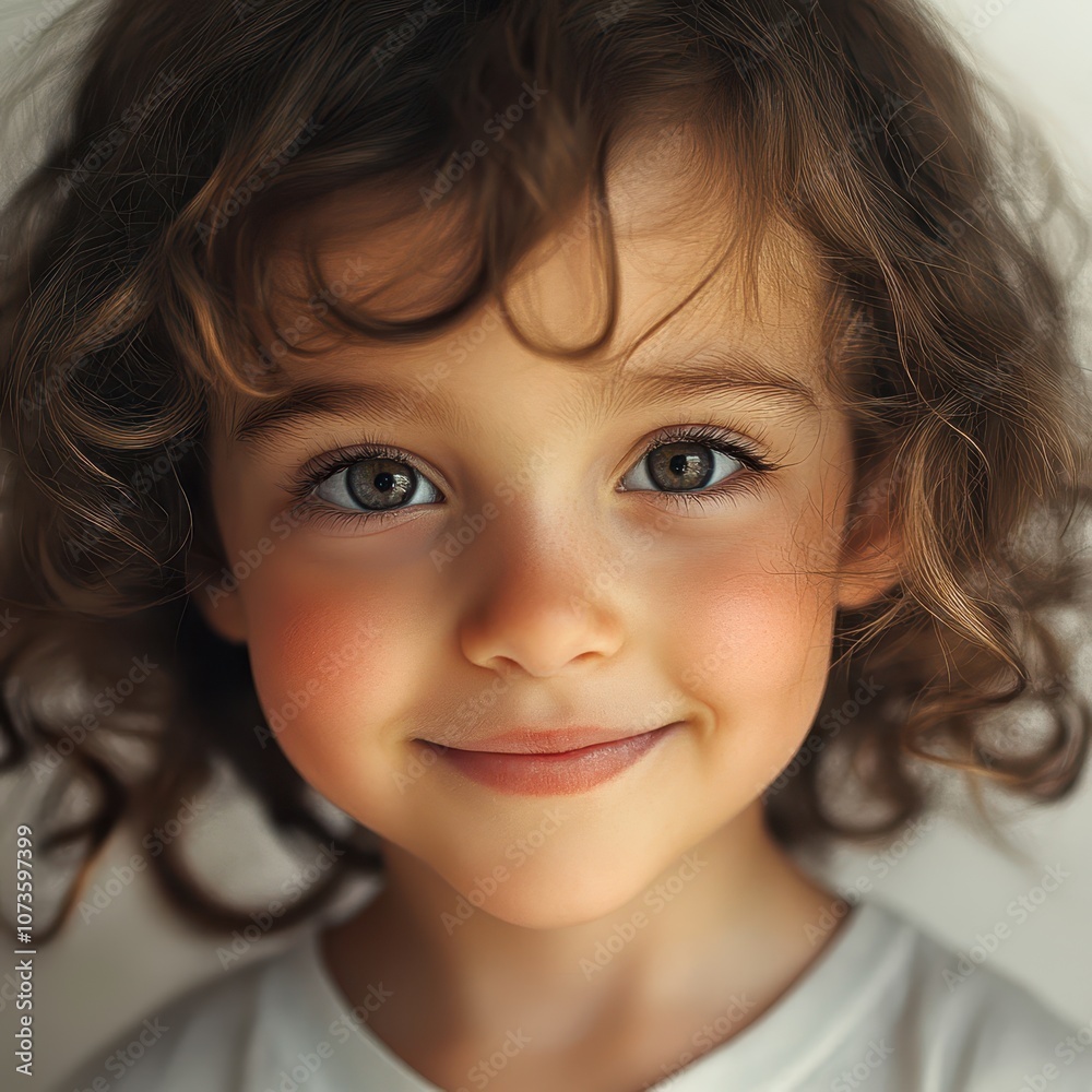 Happy child with natural expression, cheerful and relaxed face, warm lighting, isolated on white background