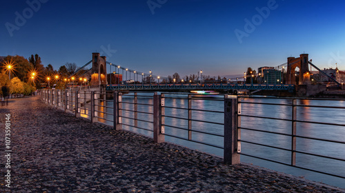 Grunwald Bridge after sunset Wroclaw, Lower Silesia. photo