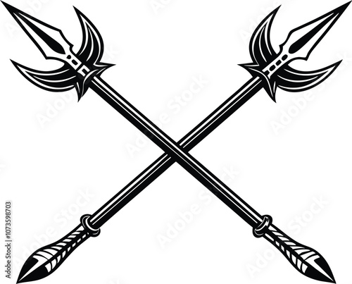 Crossed harpoon silhouette vector illustration Poseidon tridents icon
