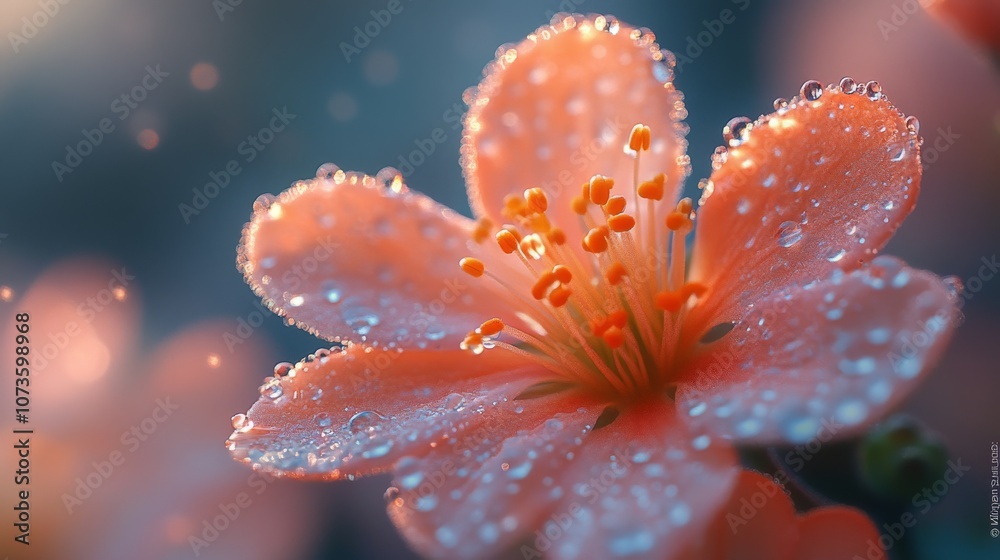 Fototapeta premium blooming orange color flower with dew drops