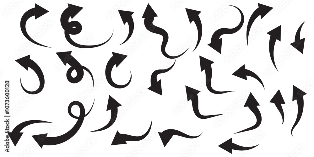 Hand drawn curved arrows . Sketch doodle style. Collection of vector pointers. Hand drawn curved arrows . Sketch doodle style. Collection of vector pointers.