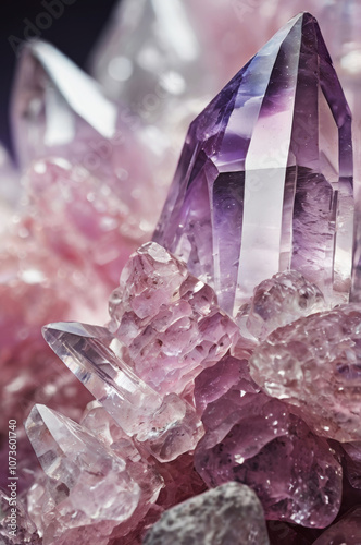 Colorful raw diamond rock with vibrant pink and purple shine. Brilliant jewelry design. photo