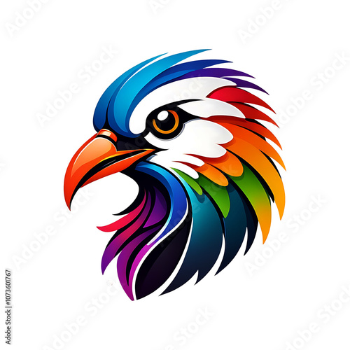 A colorful bird head logo with a colorful design on it photo