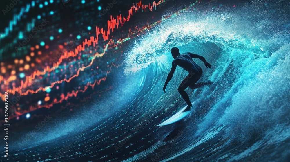 Naklejka premium Surfing the Market Waves