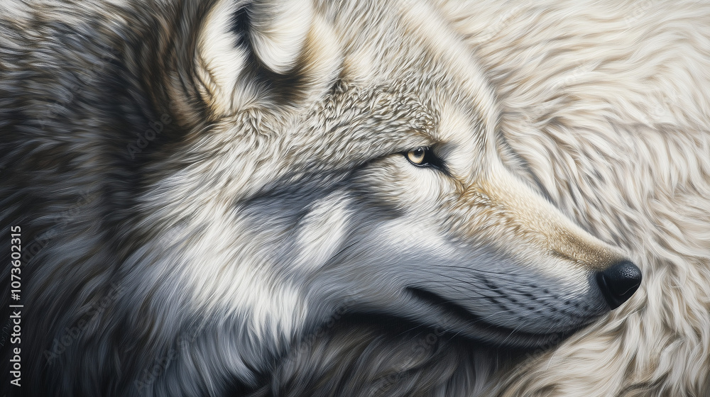 Obraz premium Textured closeup of a wolf's fur showing intricate details