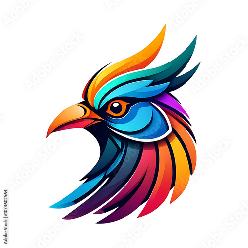 A colorful bird head logo with a colorful design on it photo