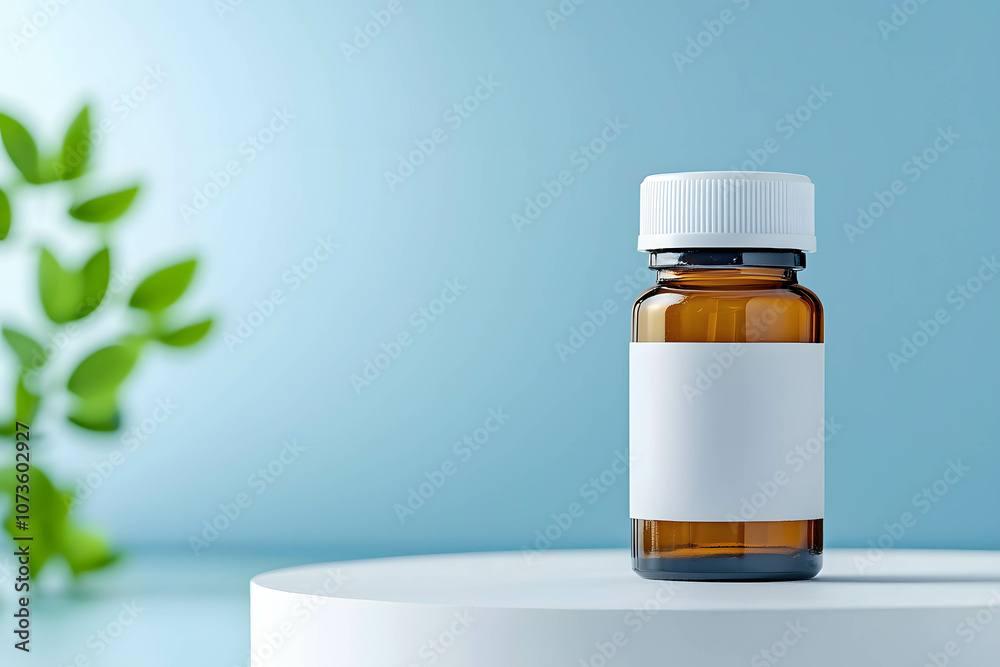 Supplement bottle with prescription label, patient care, personal health routine, for banner Supplement bottle with prescription label, patient care, personal health routine, for banner