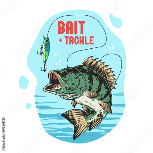 Artistic illustration of a fish with bait in water