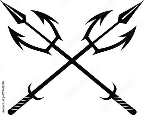 Crossed harpoon silhouette vector illustration Poseidon tridents icon