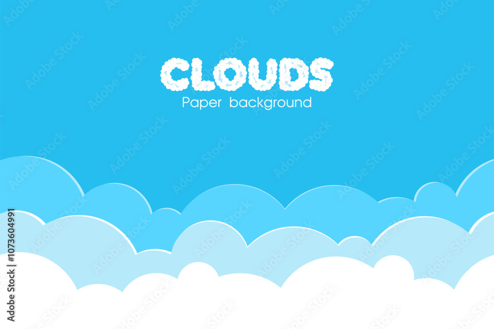Paper clouds on blue sky. flat style. vector illustartion