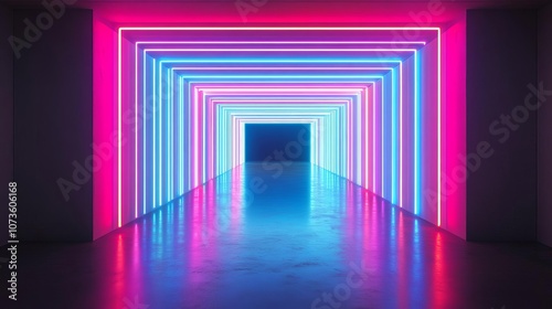 Abstract neon light installation in a dark room, vibrant and futuristic atmosphere