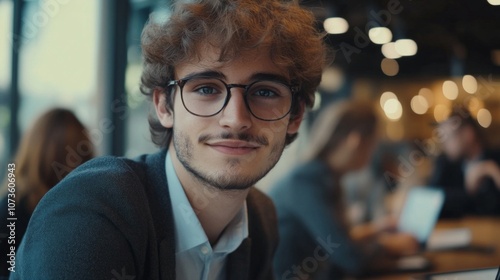 A man with glasses is smiling at the camera