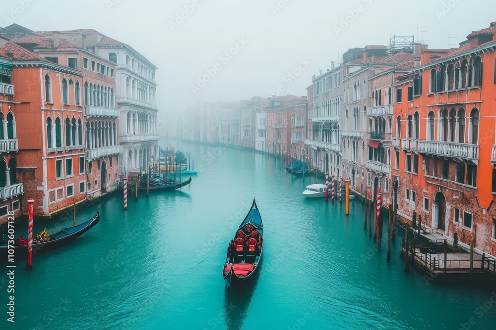 Fototapeta premium Gondola on the Grand Canal Venice Italy Foggy Day