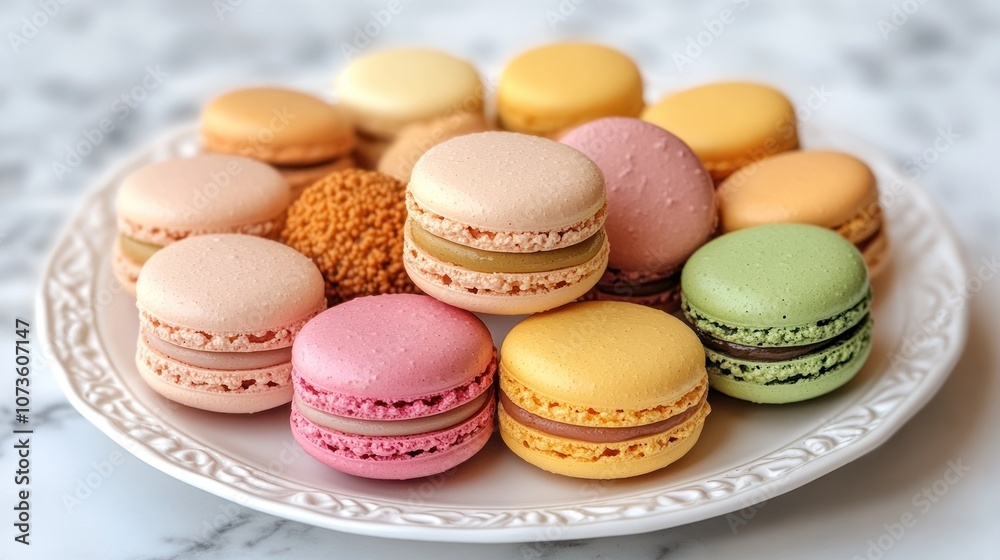 Colorful Macarons on a White Plate Colorful Macarons on a White Plate