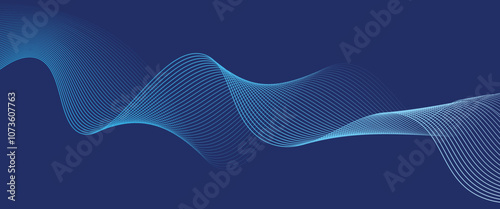 Smooth flow of wavy shape with gradient vector abstract background, dark blue design curve line energy motion, relaxing music sound or technology