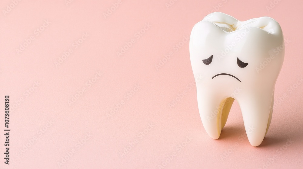 A sad cartoon tooth looks forlorn against a pink background, symbolizing dental health concerns and related emotions. A sad cartoon tooth looks forlorn against a pink background, symbolizing dental health concerns and related emotions.