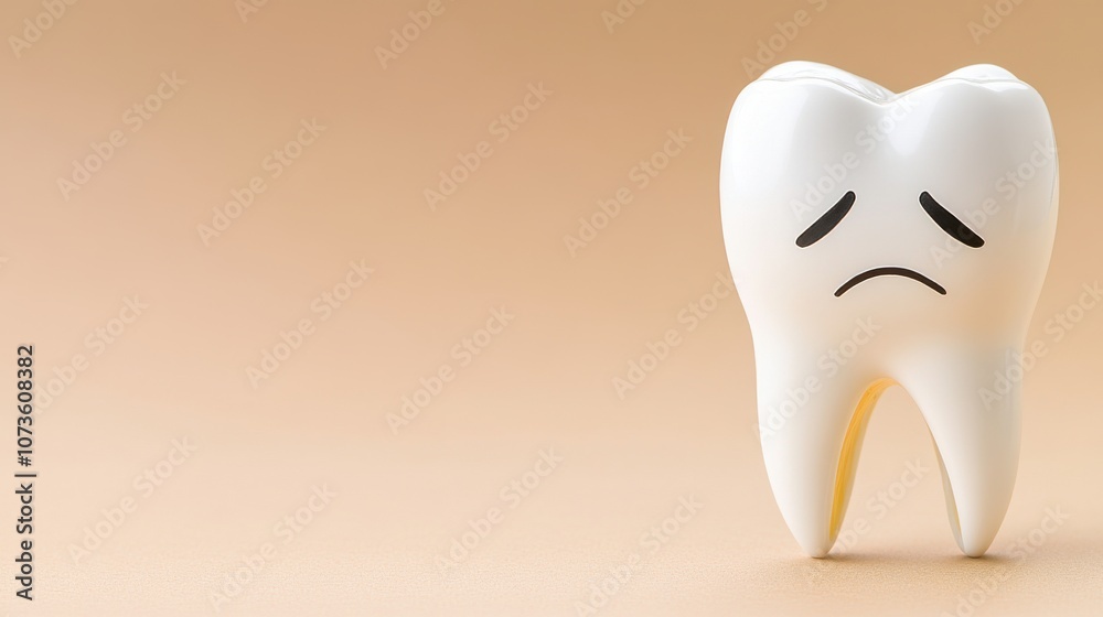 A sad, cartoonish tooth with a frown against a neutral background, representing dental issues or emotional distress related to oral health. A sad, cartoonish tooth with a frown against a neutral background, representing dental issues or emotional distress related to oral health.