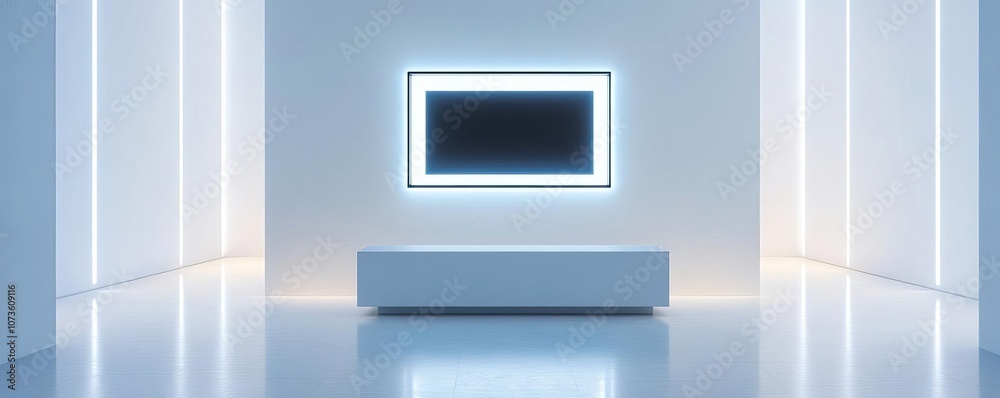 Cool LED lights highlighting a modern art piece, sleek and sophisticated gallery scene Cool LED lights highlighting a modern art piece, sleek and sophisticated gallery scene