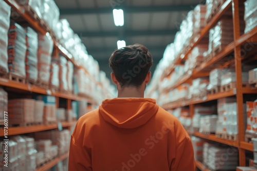 Warehouse Worker Scanning Barcodes on Goods in Organized Stockroom Inventory Management Environment