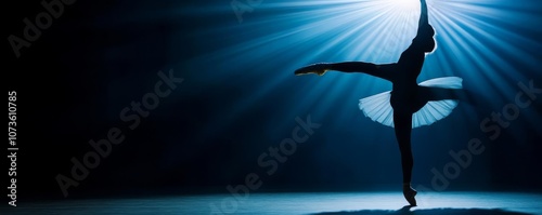 Dynamic spotlight on a ballet dancer s silhouette, graceful and powerful photo