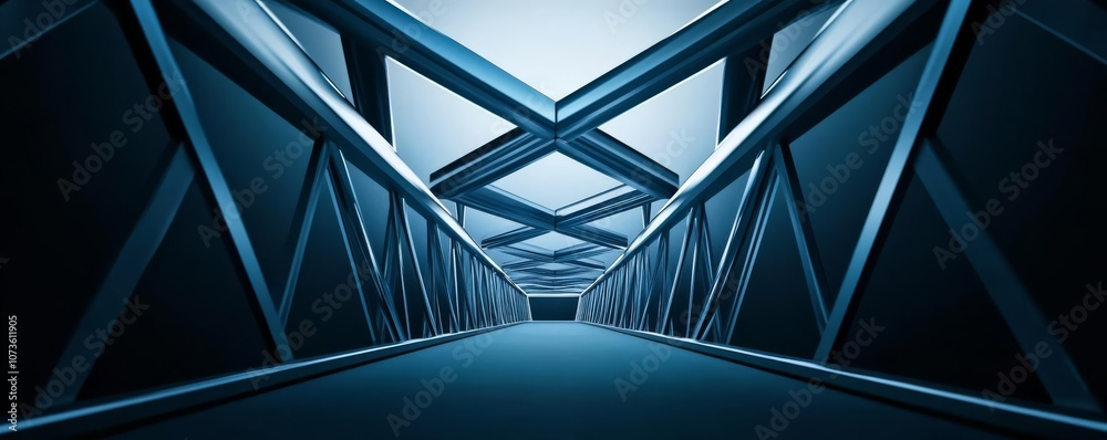 High-contrast lighting on geometric metal structure, modern and sleek architectural shot High-contrast lighting on geometric metal structure, modern and sleek architectural shot