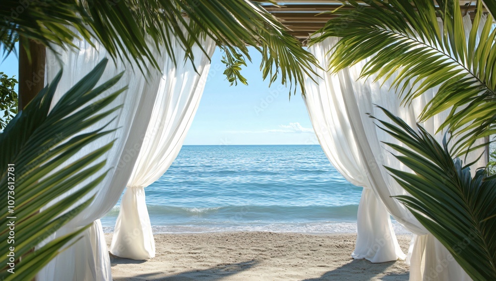Ocean View Through White Curtains Cabana Ocean View Through White Curtains Cabana