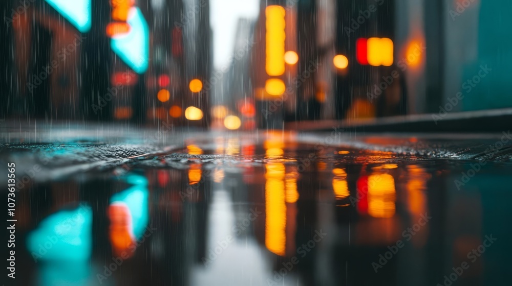 Neon reflections on a rainy city street, vibrant and dynamic urban mood Neon reflections on a rainy city street, vibrant and dynamic urban mood